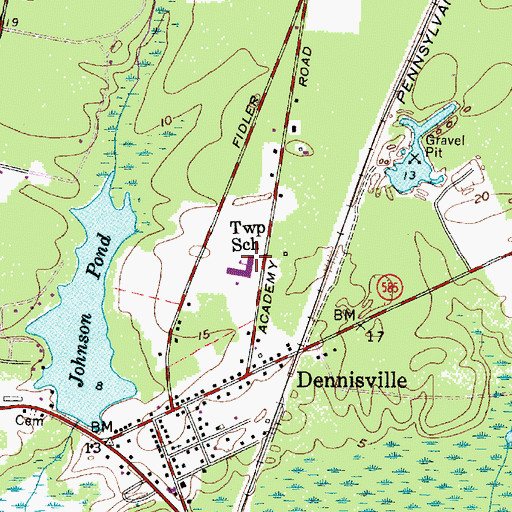 Topographic Map of Dennis Township Elementary School, NJ