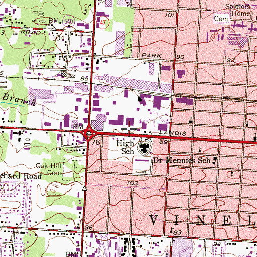 Topographic Map of Vineland Adult Education Center, NJ