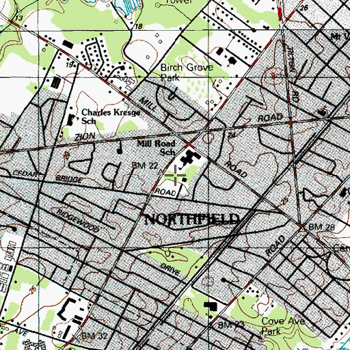 Topographic Map of Northfield Community Middle School, NJ