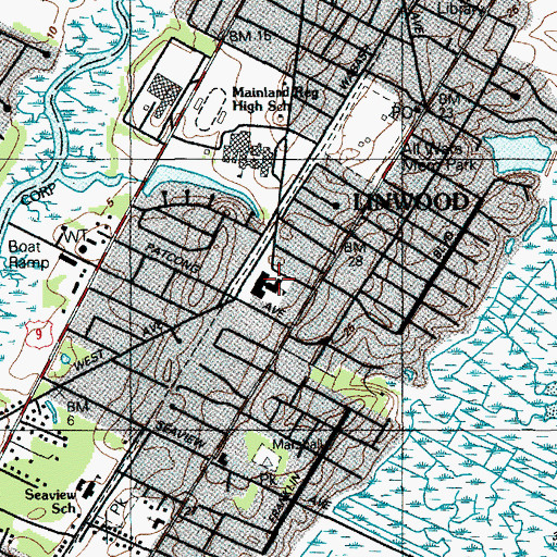 Topographic Map of Belhaven Avenue Middle School, NJ
