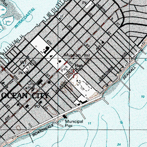 Topographic Map of Ocean City High School, NJ