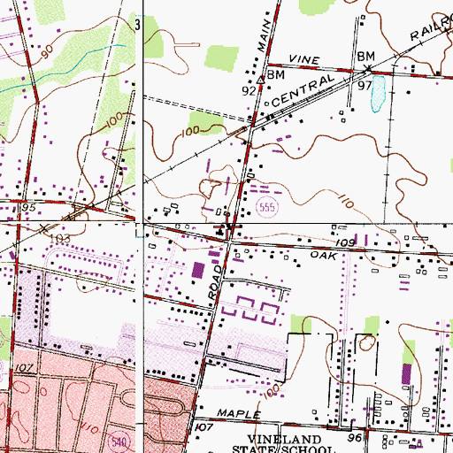 Topographic Map of Oak and Main School Kindergarten Center, NJ