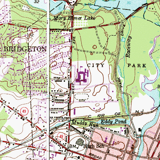 Topographic Map of Bridgeton Senior High School, NJ