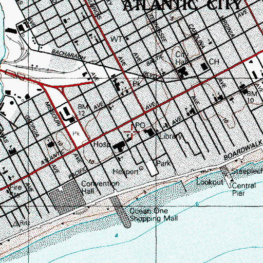 Topographic Map of Atlantic City Evening High School, NJ