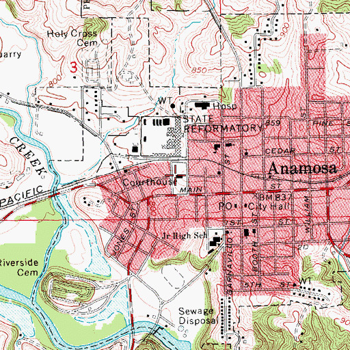 Topographic Map of Jones County Jail, IA