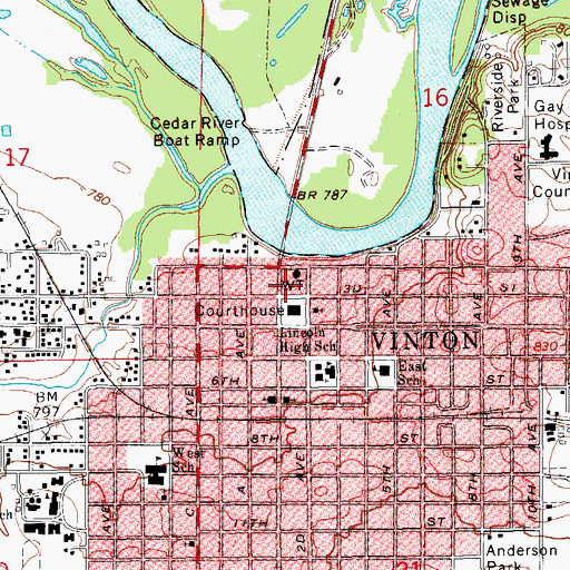 Topographic Map of Benton County Jail, IA