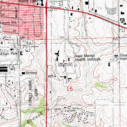 Topographic Map of Mount Pleasant Correctional Facility, IA