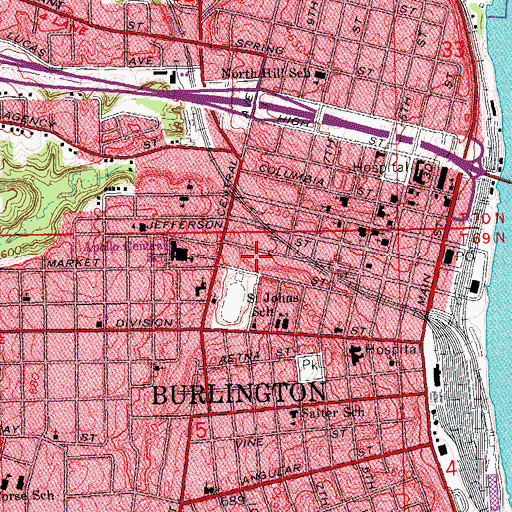 Topographic Map of Burlington Residential Correctional Facility, IA