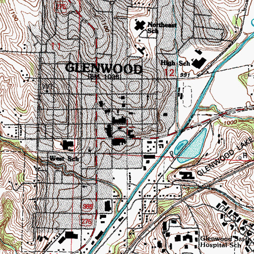Topographic Map of Mills County Jail, IA