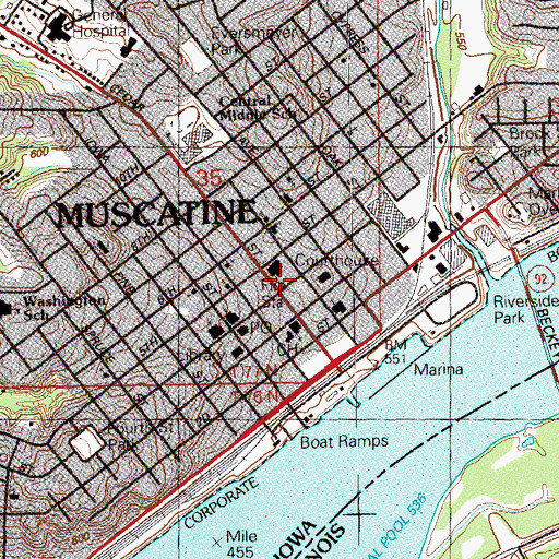 Topographic Map of Muscatine County Jail Administration, IA