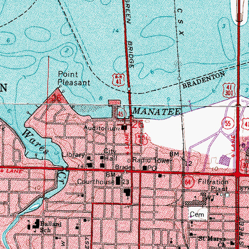 Topographic Map of Bradenton Police Department, FL