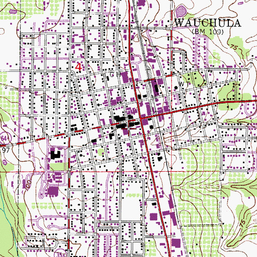Topographic Map of Wauchula Police Department, FL