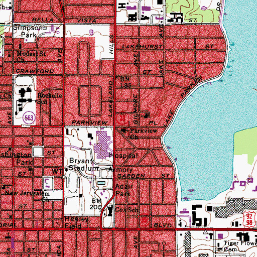 Topographic Map of Lakeland Police Department, FL
