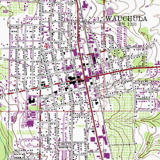 Topographic Map of Wauchula Police Department, FL