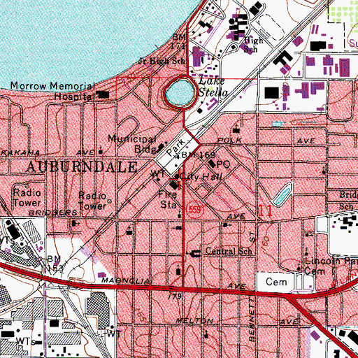Topographic Map of Auburndale Police Department, FL