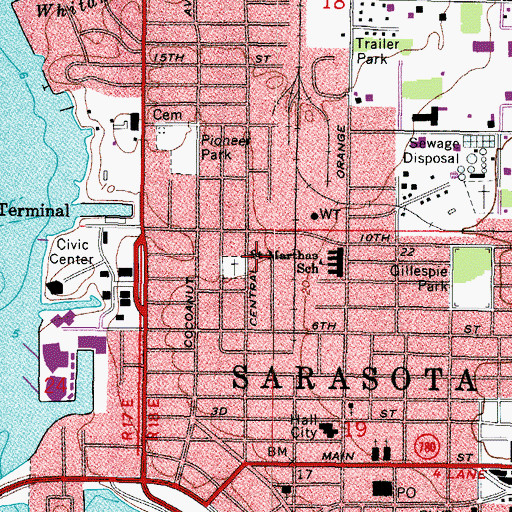 Topographic Map of Sarasota Police Department Substation, FL