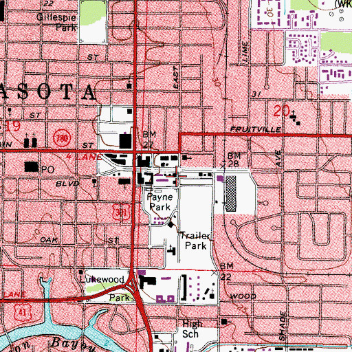 Topographic Map of Sarasota Police Department, FL