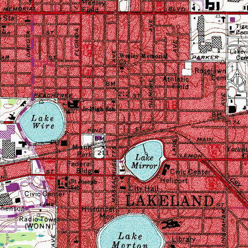 Topographic Map of Lakeland Police Department, FL