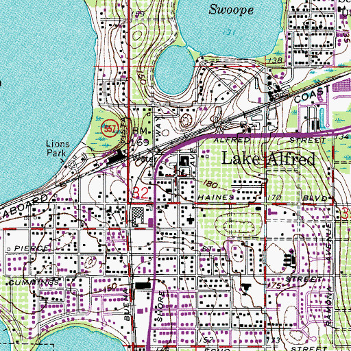Topographic Map of Lake Alfred Police Department, FL