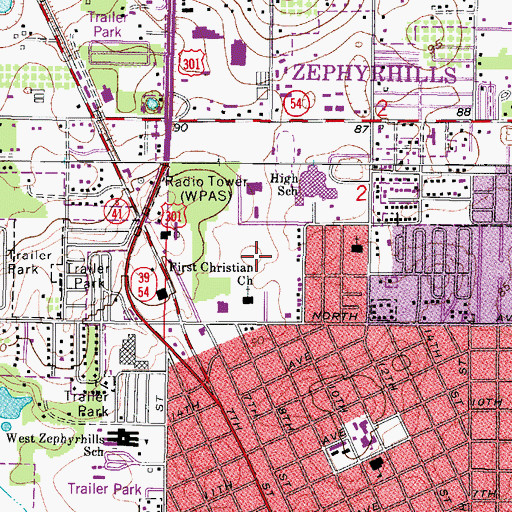 Topographic Map of Zephyrhills Police Department, FL