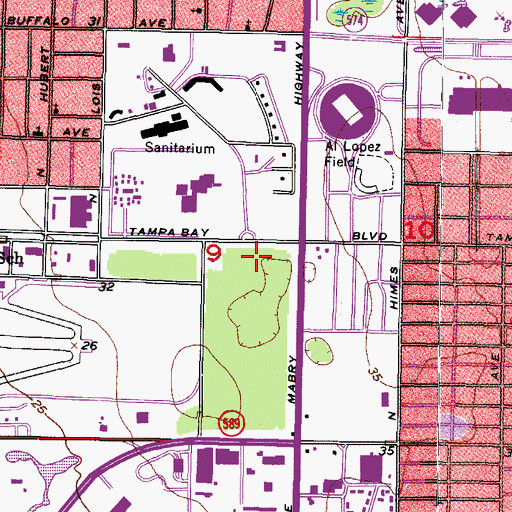 Topographic Map of Tampa Police Department District 1, FL