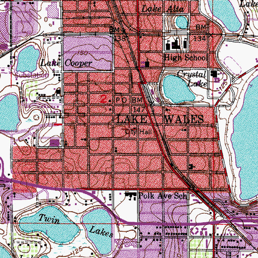 Topographic Map of Lake Wales Police Department, FL