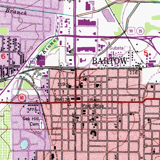 Topographic Map of Bartow Police Department, FL