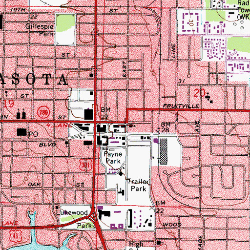 Topographic Map of Sarasota County Sheriff's Office District 2 Central and District 1 North Office, FL