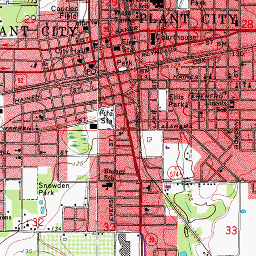 Topographic Map of Plant City Police Department, FL