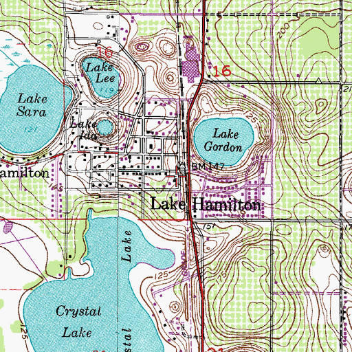 Topographic Map of Lake Hamilton Police Department, FL