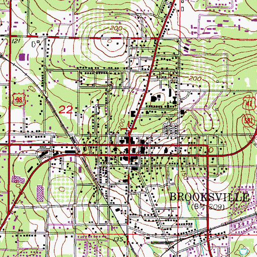 Topographic Map of Brooksville Police Department, FL