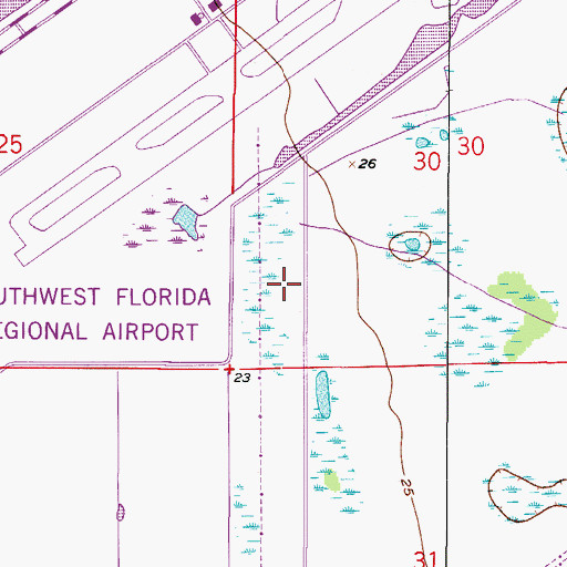 Topographic Map of Lee County Port Authority Southwest International Airport Police Department, FL