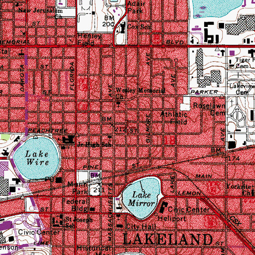 Topographic Map of Lakeland Police Department, FL