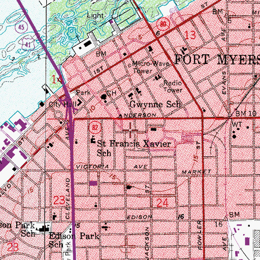 Topographic Map of Fort Myers Police Department, FL