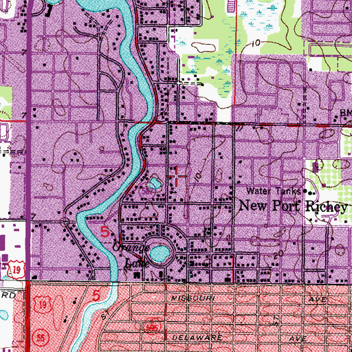 Topographic Map of New Port Richey Police Department, FL