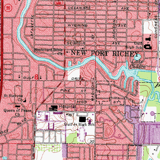 Topographic Map of New Port Richey Police Department, FL