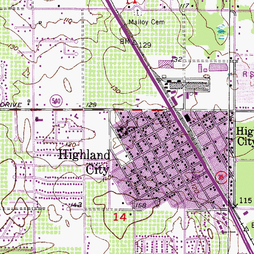 Topographic Map of Polk County Sheriff's Office Community Policing Unit Highlands City, FL