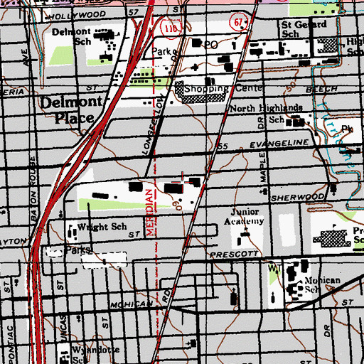 Topographic Map of Baton Rouge Police Department First District, LA