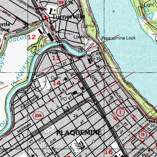 Topographic Map of Plaquemine Police Department, LA