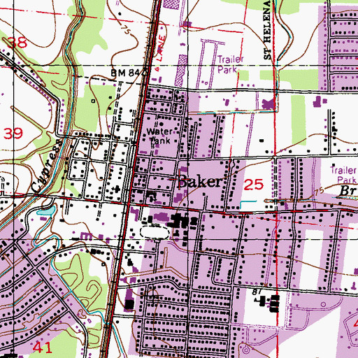 Topographic Map of Baker Police Department, LA