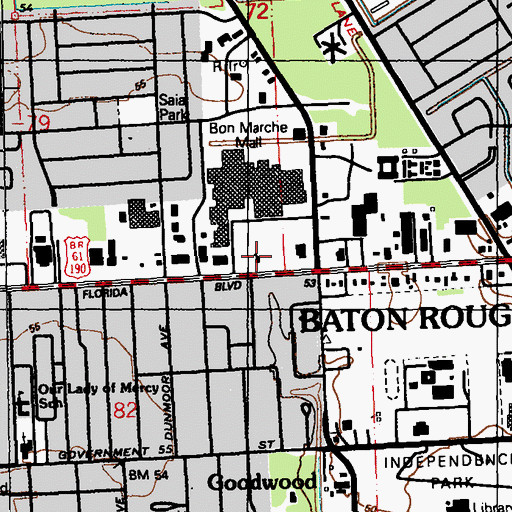 Topographic Map of Baton Rouge Police Department, LA
