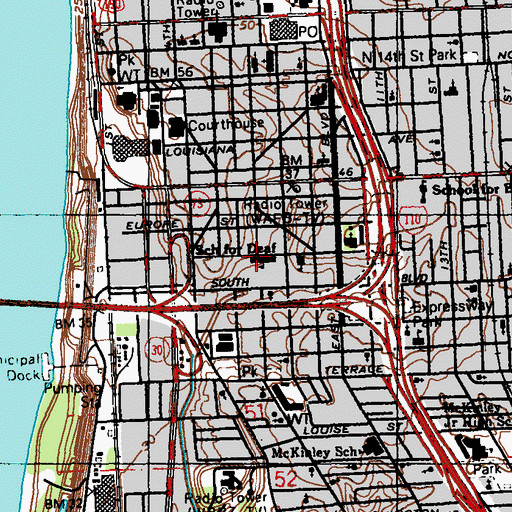 Topographic Map of Baton Rouge Police Department, LA