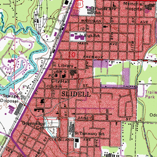 Topographic Map of Slidell City Marshal's Office, LA