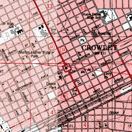 Topographic Map of Acadia Parish Sheriff's Office, LA
