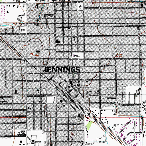 Topographic Map of Jefferson Davis Parish Police Jury, LA