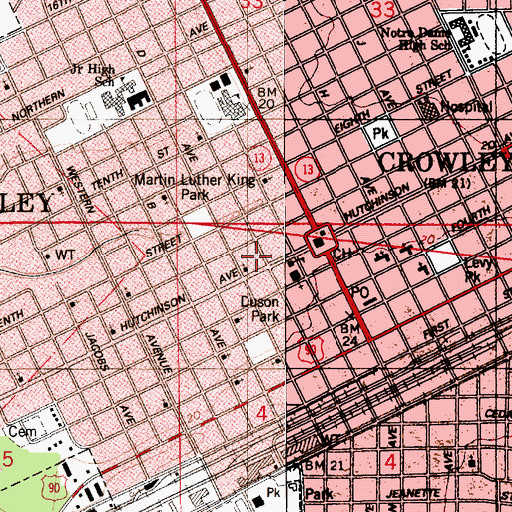Topographic Map of Acadia Parish Sheriff's Department - Investigations, LA