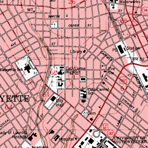 Topographic Map of Lafayette Parish Sheriff's Office Jail, LA