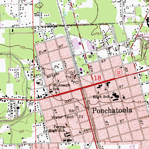 Topographic Map of Ponchatoula Police Department, LA