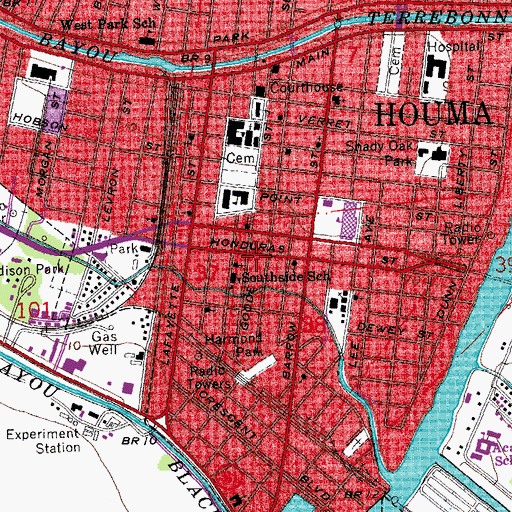 Topographic Map of Houma Police Department, LA