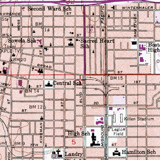 Topographic Map of Lake Charles Police Department, LA
